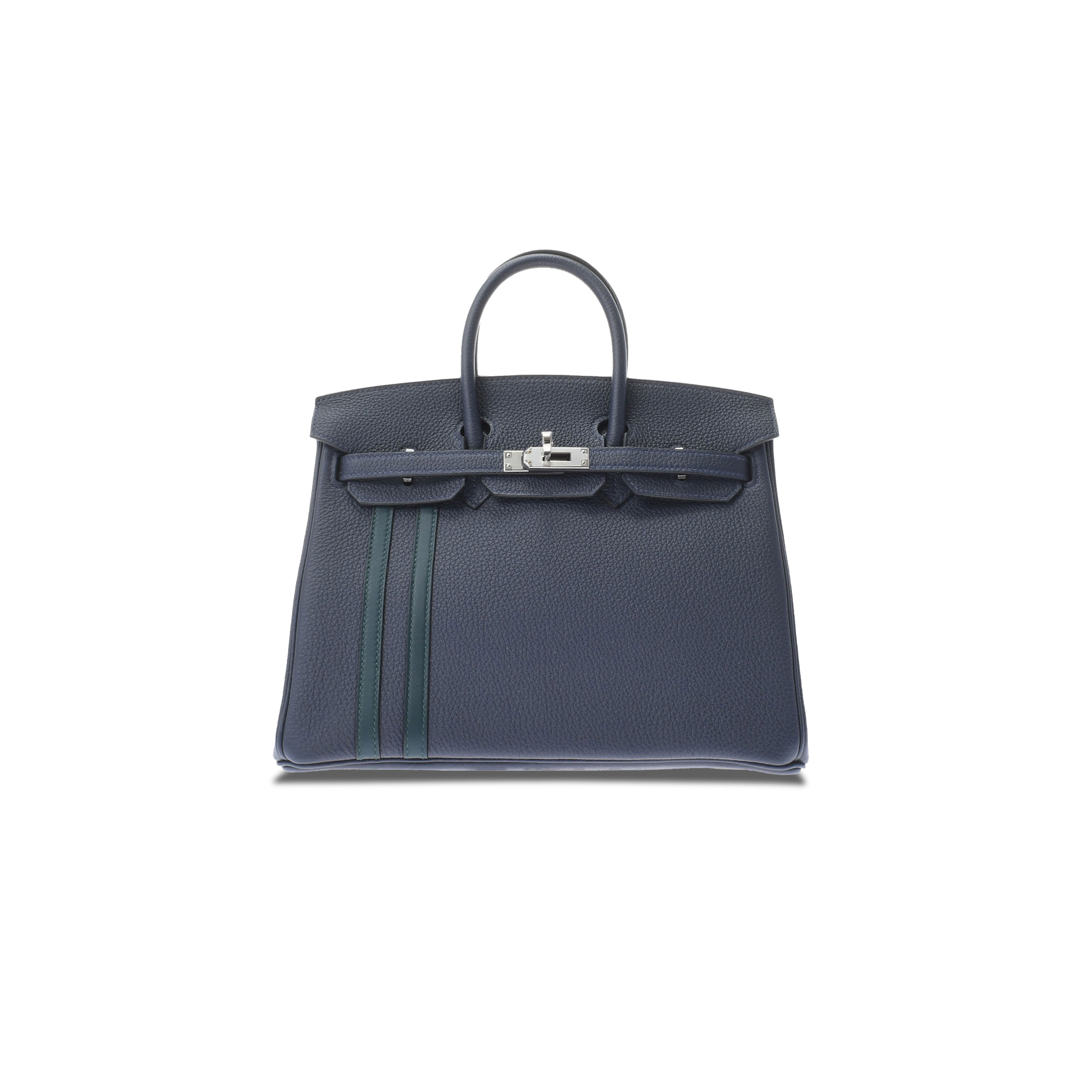 HERMES BIRKIN 25 TOGO LEATHER SAPPHIRE BLUE AND PEACOCK GREEN SILVER BUCKLE 476967 (25*20*13cm)